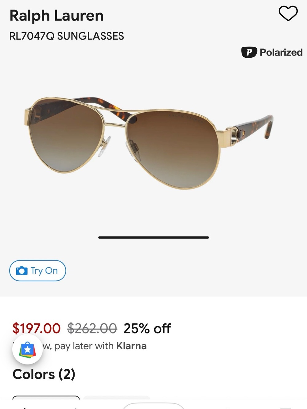 Ralph Lauren Gold & Tortoiseshell Polarized Aviator Sunglasses